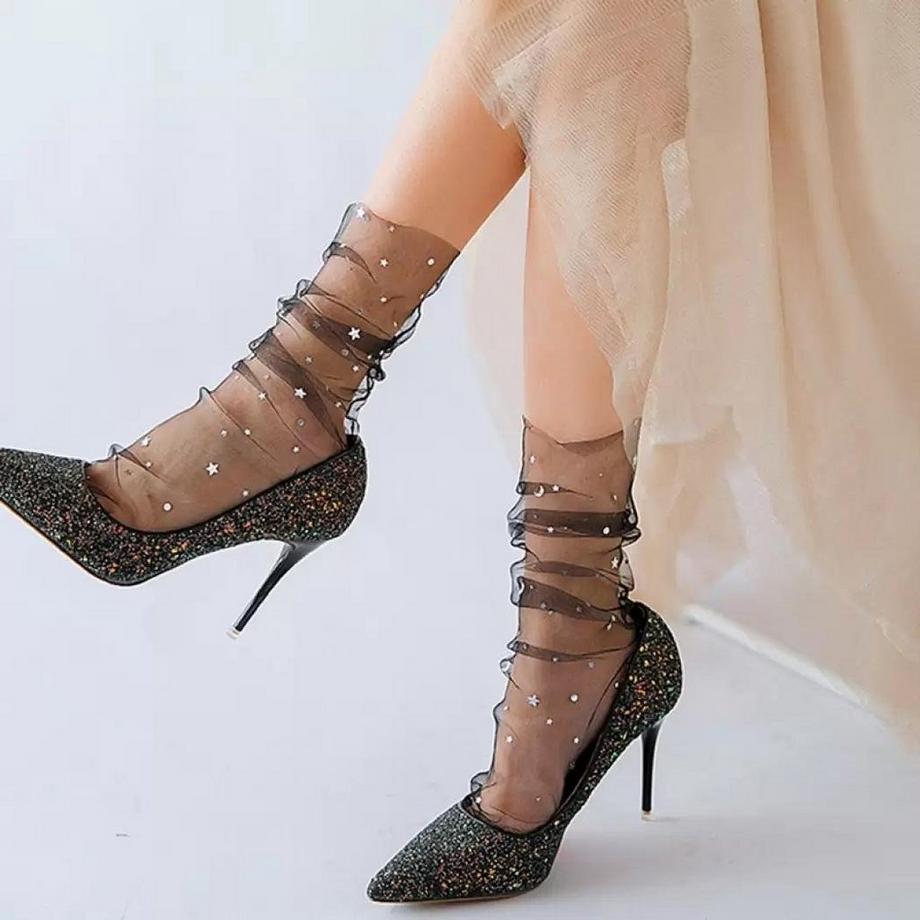 B2X Calzini in rete con stelle Neri  