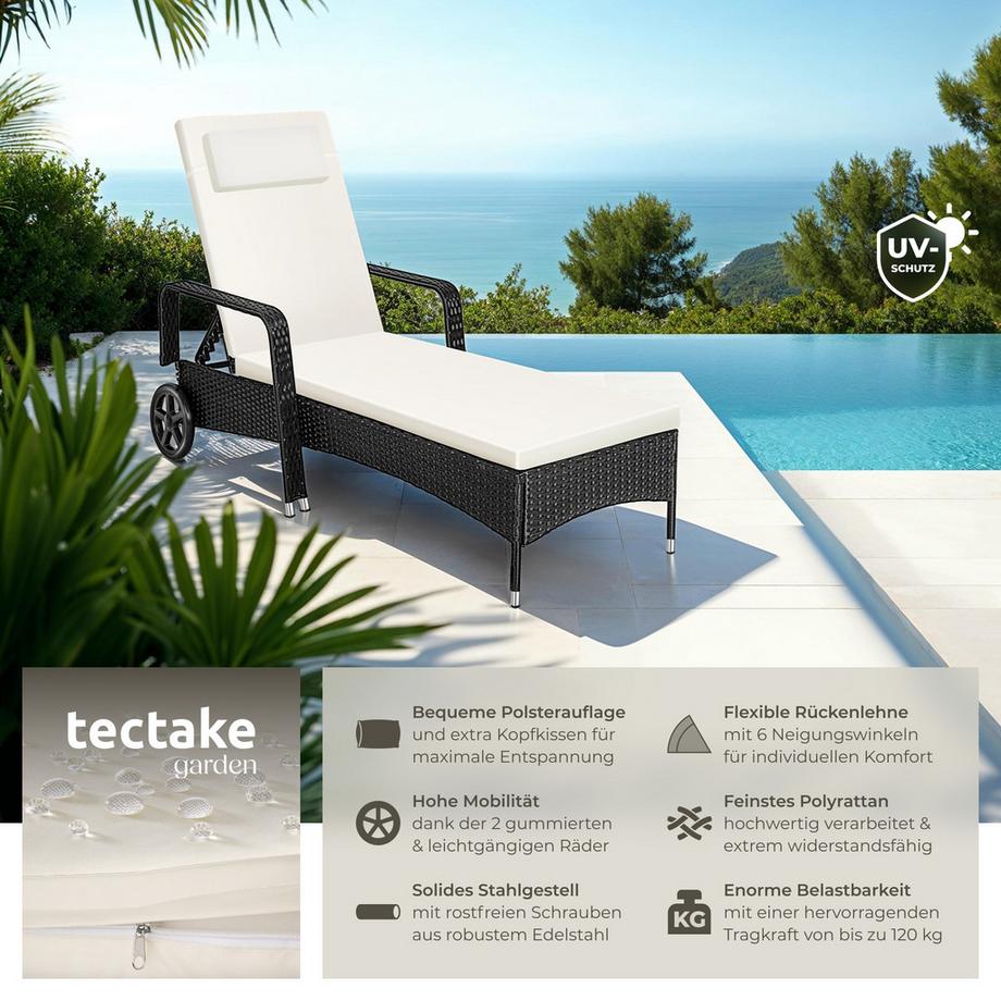 Tectake Bain de soleil en rotin KALAMATA robuste et résistant aux UV  