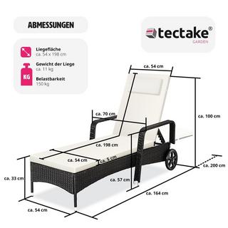 Tectake Bain de soleil métal 6 positions avec roulettes  