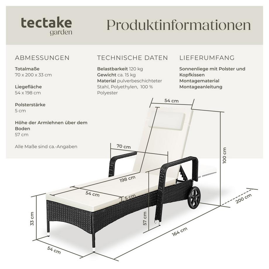Tectake Lettino prendisole in rattan   robusto  