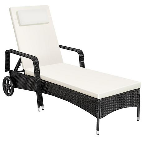 Tectake Sonnenliege Rattan mit Rollen  