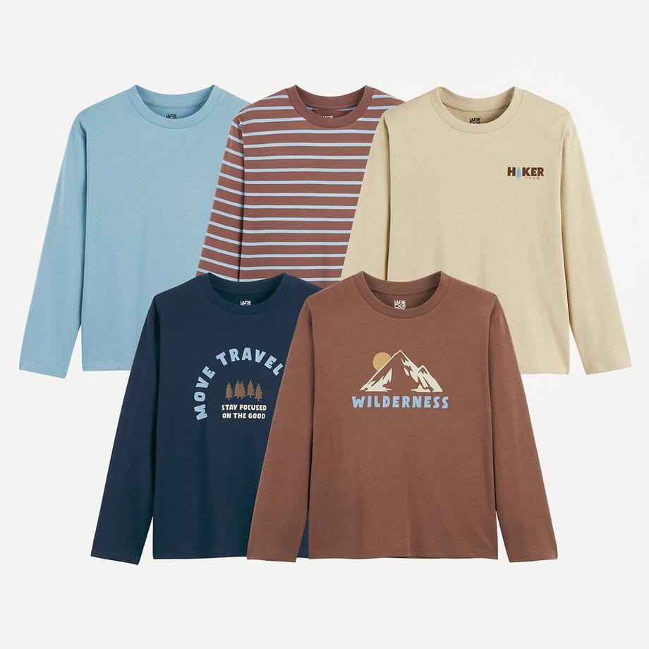 La Redoute Collections  Lot de 5 t-shirts manches longues imprimé 5-14 ans 