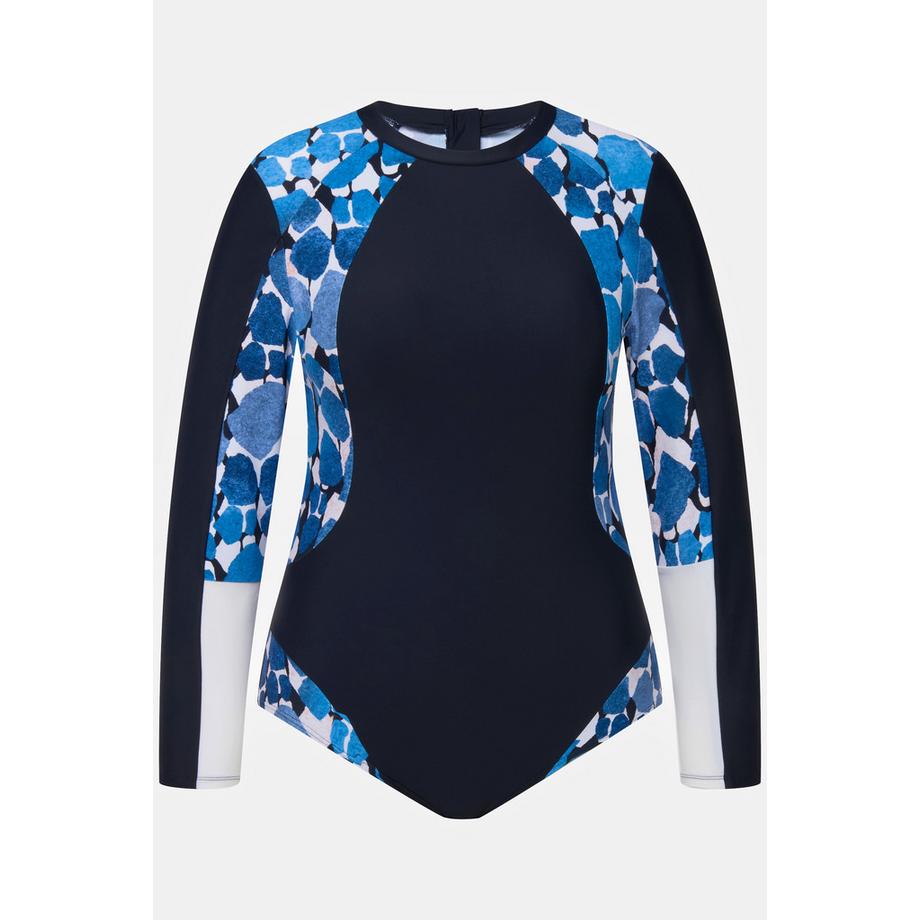 Ulla Popken Maillot de bain manches longues à motifs mélangés sans bonnets souples  