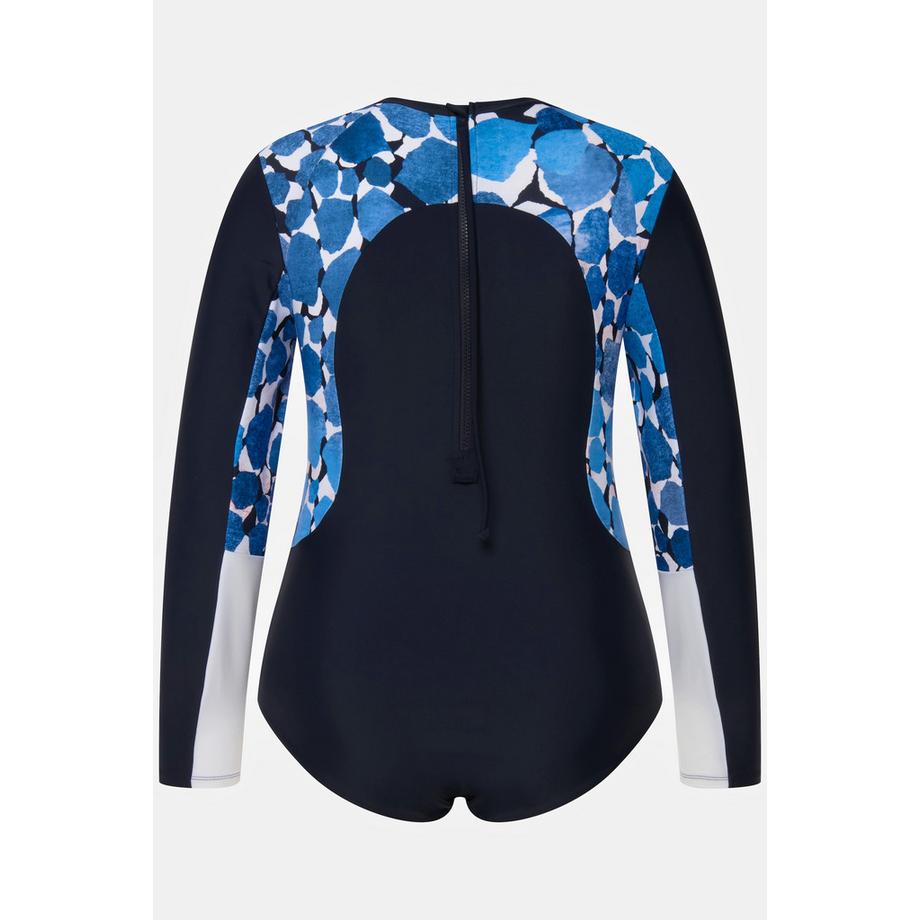Ulla Popken Maillot de bain manches longues à motifs mélangés sans bonnets souples  