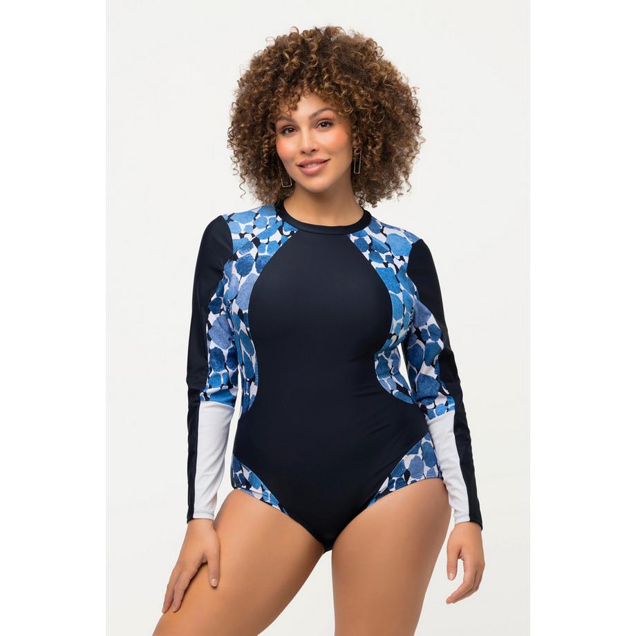 Ulla Popken Maillot de bain manches longues à motifs mélangés sans bonnets souples  