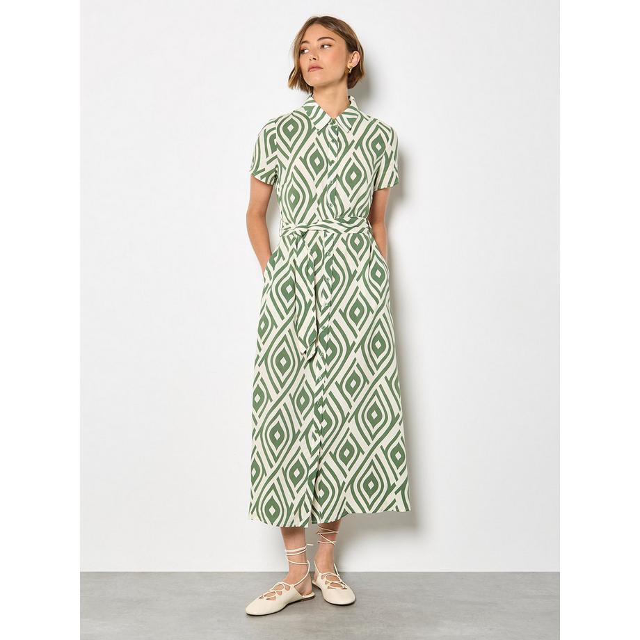 Robe mi-longue chemise à imprimé géométrique