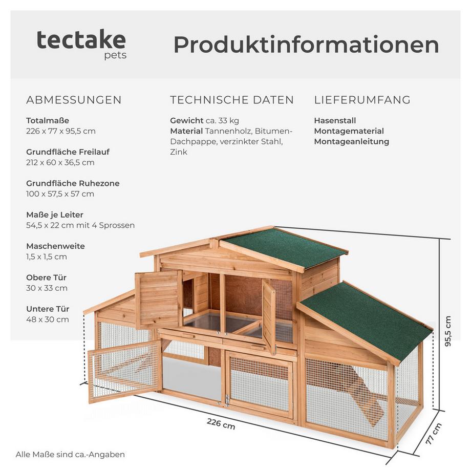 Tectake  Kleintierstall Johannes aus Holz mit 2 Etagen 