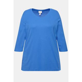 Ulla Popken  Shirt, Rippjersey, V-Ausschnitt, 3/4-Arm, Biobaumwolle 