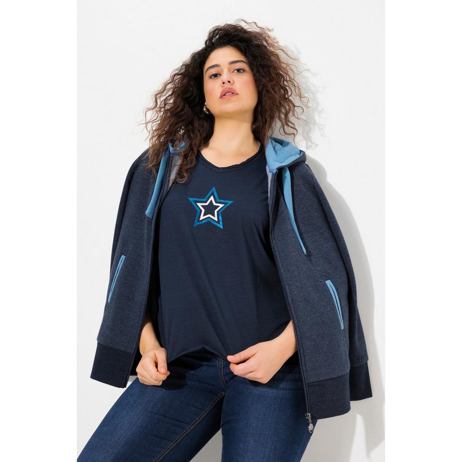 Ulla Popken T-shirt étoile coupe évasée manches longues col en V  