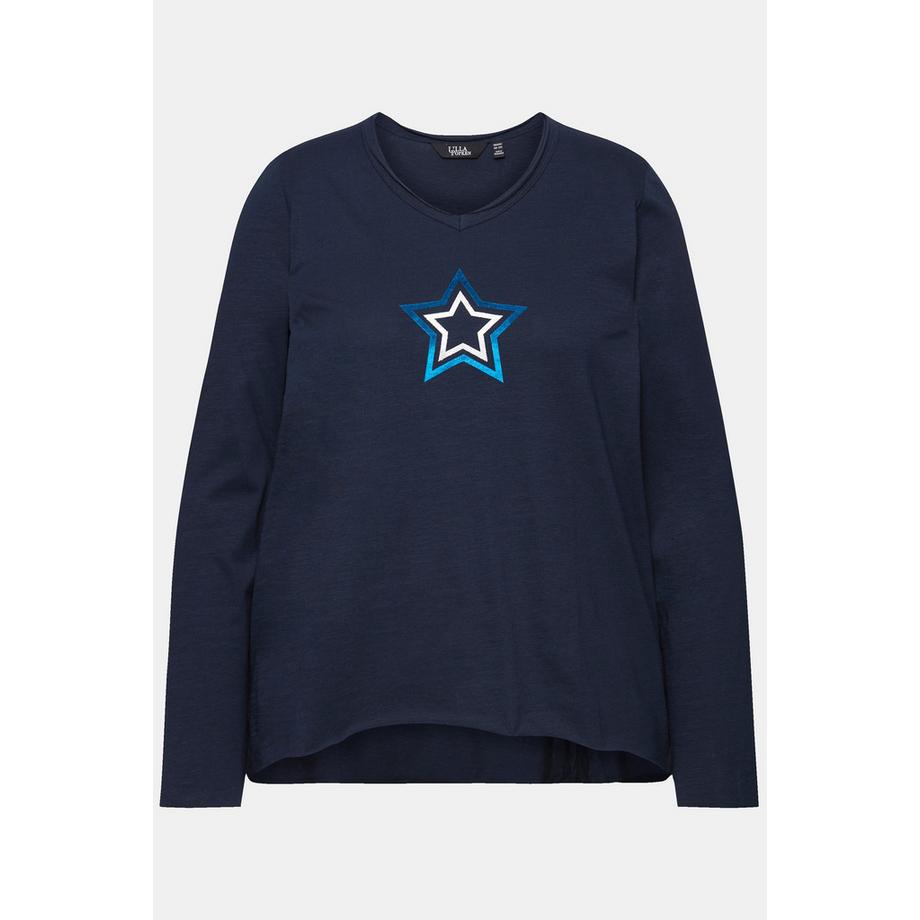 Ulla Popken T-shirt étoile coupe évasée manches longues col en V  