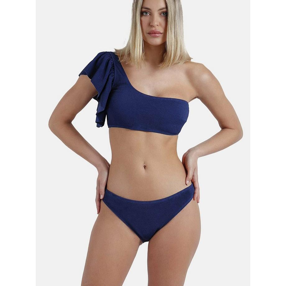 Zweiteiliges Set aus asymmetrischem vorgeformtem Bikini mit Rüschen Estructura