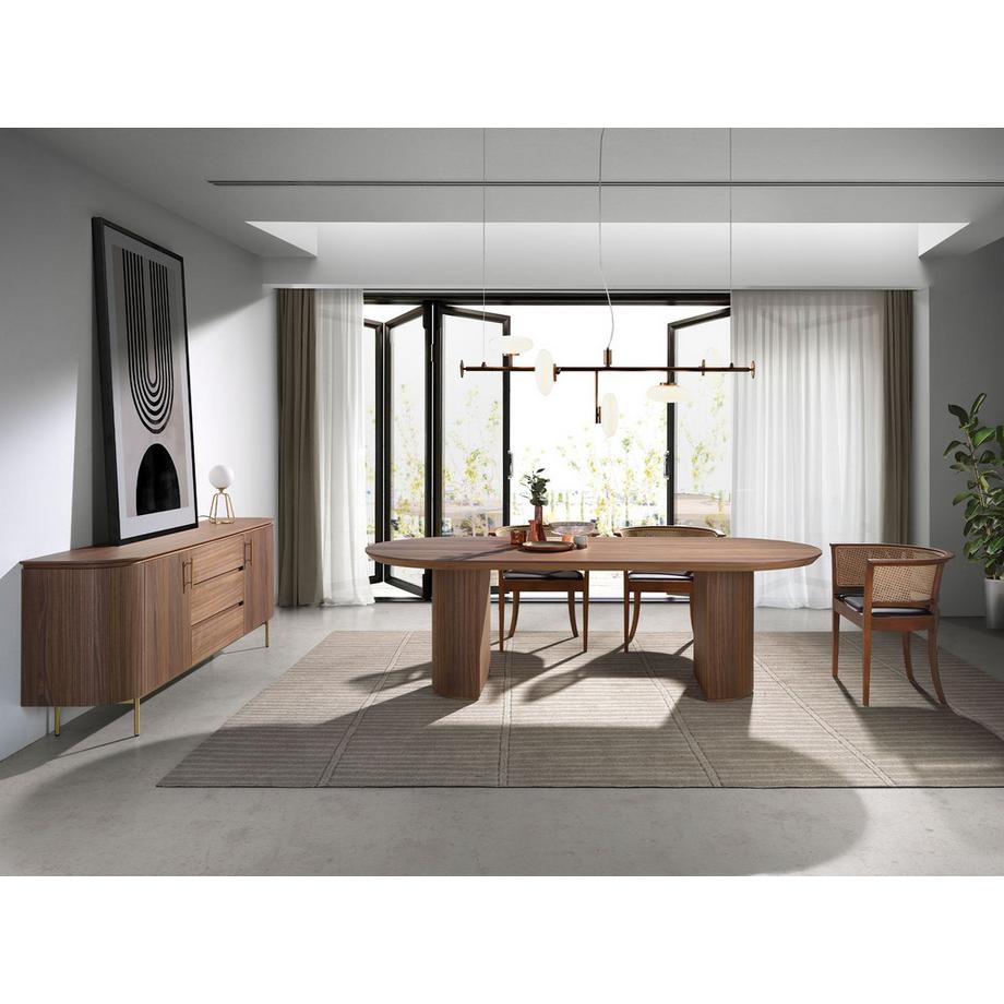 ANGEL CERDA Table à manger demi-pointe ovale noyer  