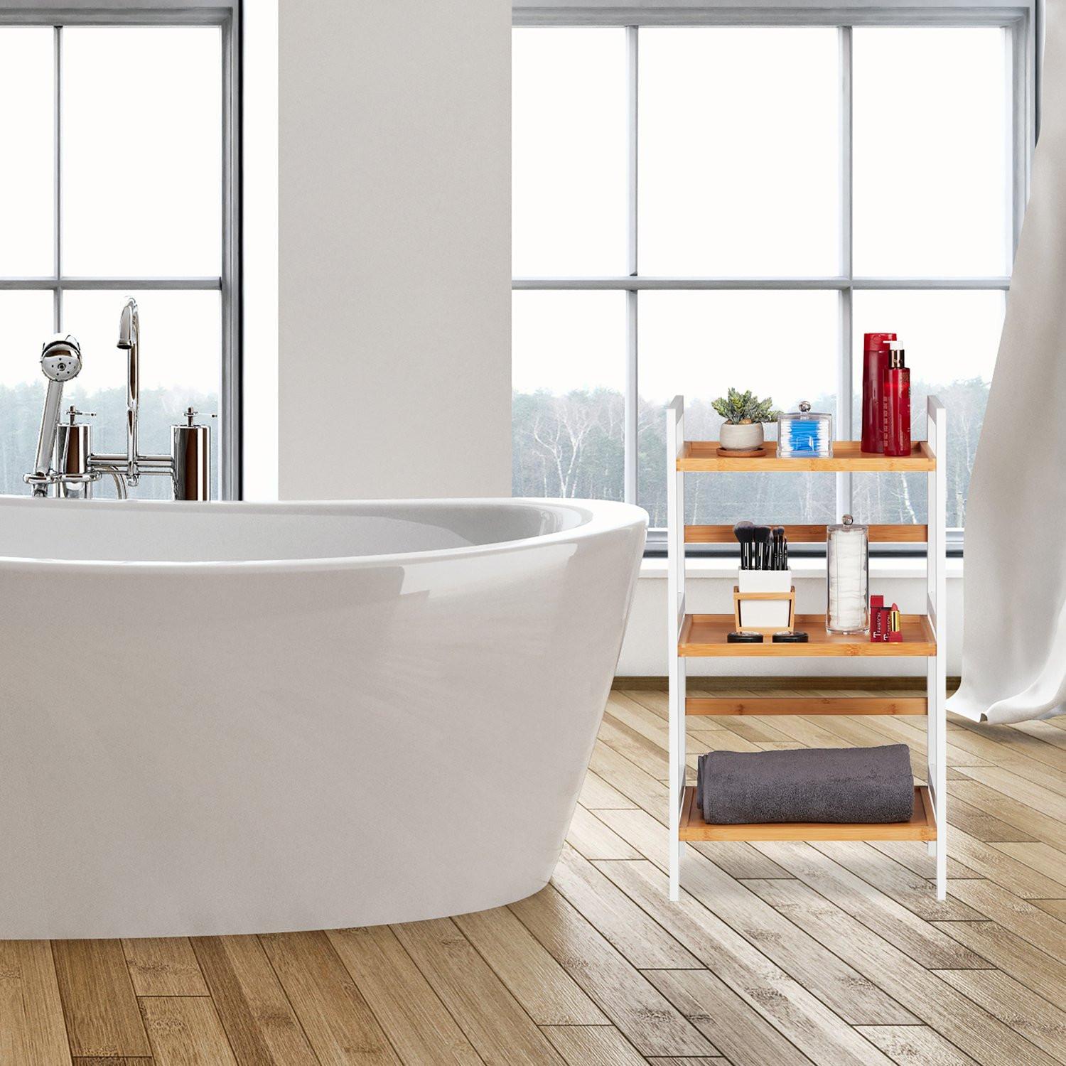 Northix Étagère de salle de bain en bambou blanc et naturel  