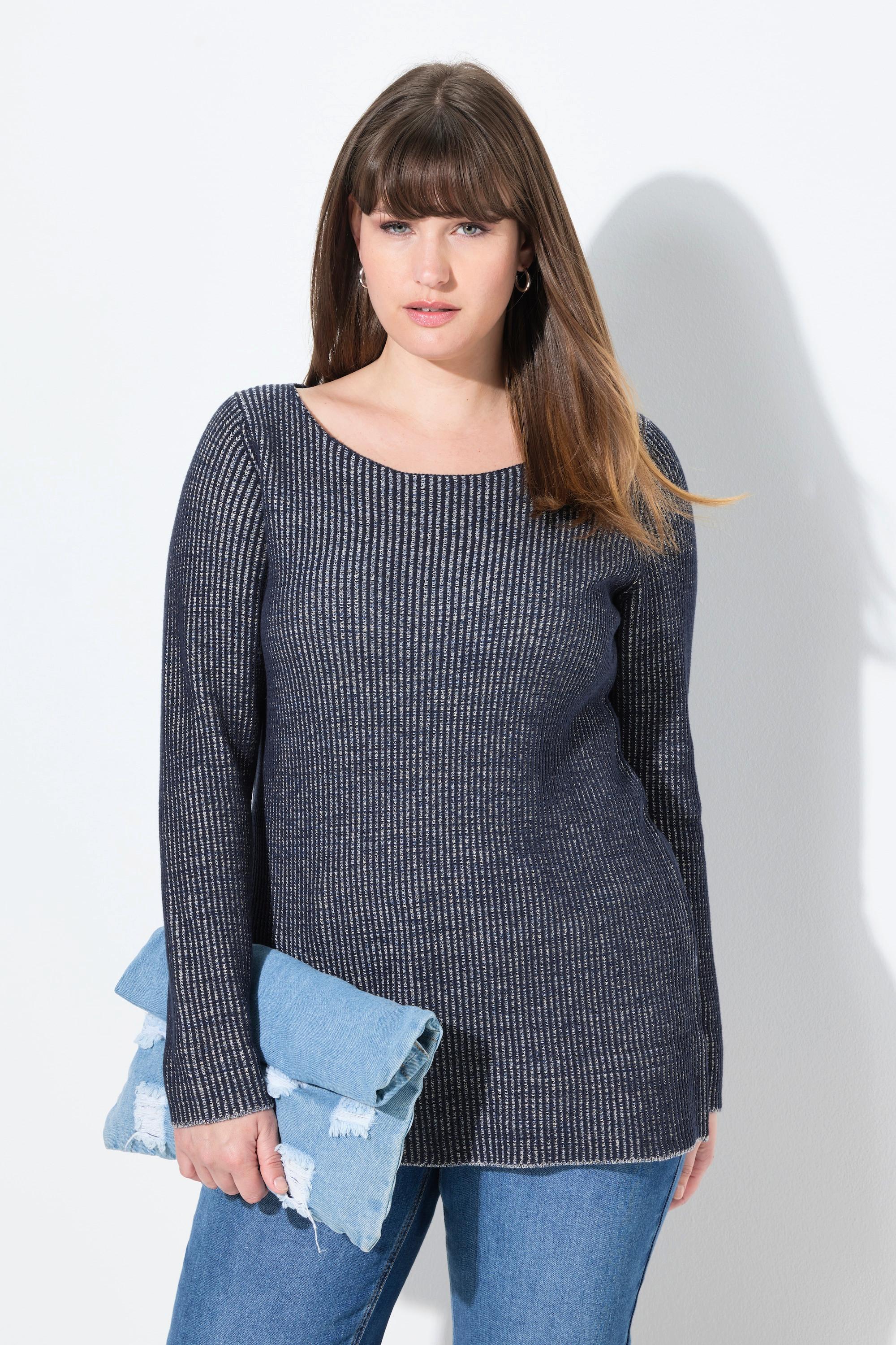 Ulla Popken Pull Encolure Bateau Manches Longues Coton Bio  