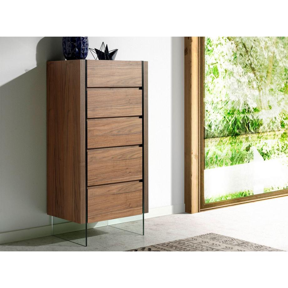 ANGEL CERDA Chiffonnier noyer et verre trempé  