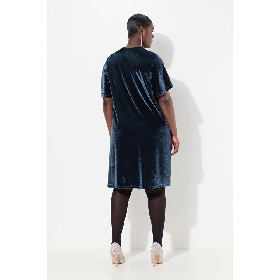 Ulla Popken Samtkleid A-Linie Keyhole Rundhals Halbarm  