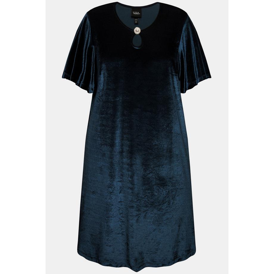 Ulla Popken Samtkleid A-Linie Keyhole Rundhals Halbarm  