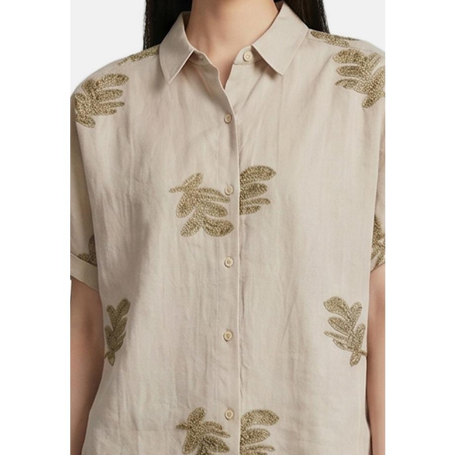 Roberta Rossi Camicia maniche corte con stampa foglie  