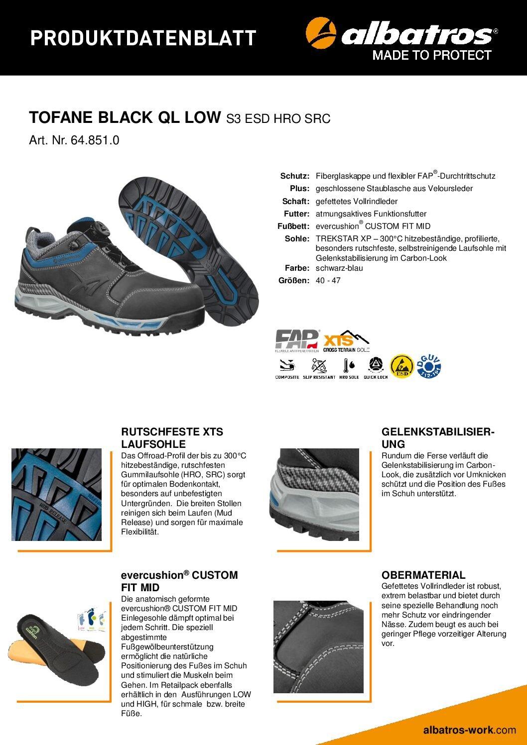 Albatros  Chaussure de sécurité Tofane Black QL LOW S3 ESD HRO SRC 