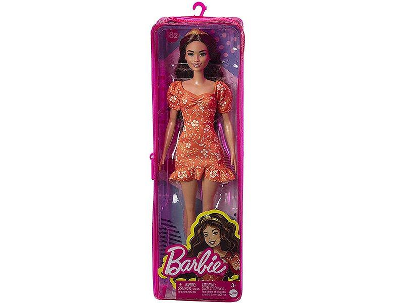 Barbie  Fashionistas Puppe im orangefarbenen Kleid mit Blumendruck 