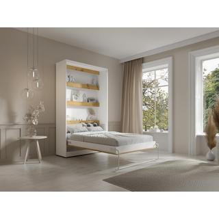 Vente-unique Lit escamotable 120 x 200 cm - Ouverture verticale manuelle - Avec LEDs - Blanc et naturel + Matelas - RAPILI  