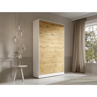 Vente-unique Lit escamotable 120 x 200 cm - Ouverture verticale manuelle - Avec LEDs - Blanc et naturel + Matelas - RAPILI  