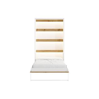 Vente-unique Lit escamotable 120 x 200 cm - Ouverture verticale manuelle - Avec LEDs - Blanc et naturel + Matelas - RAPILI  