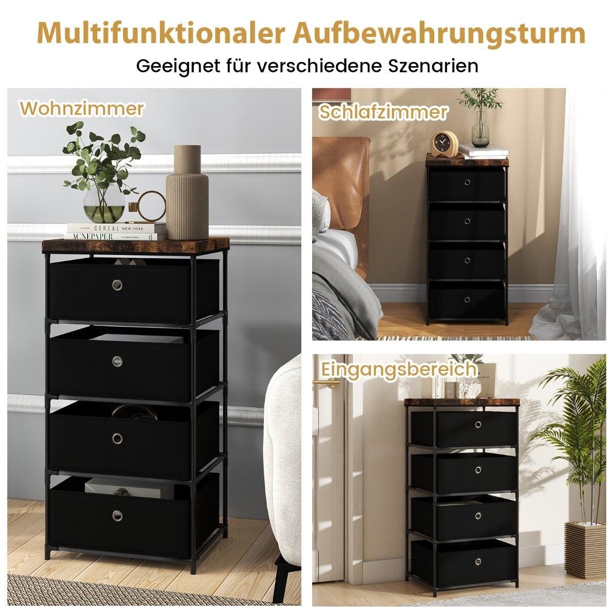 Northix Table de chevet avec tiroirs en tissu et meuble de rangement avec structure en métal noir  