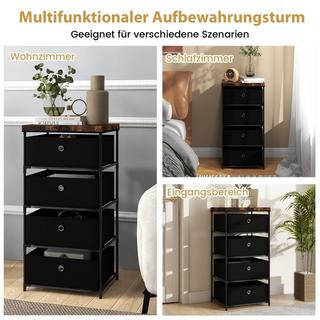 Northix Table de chevet avec tiroirs en tissu et meuble de rangement avec structure en métal noir  