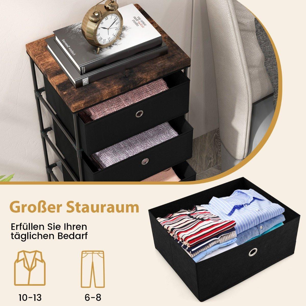Northix Table de chevet avec tiroirs en tissu et meuble de rangement avec structure en métal noir  