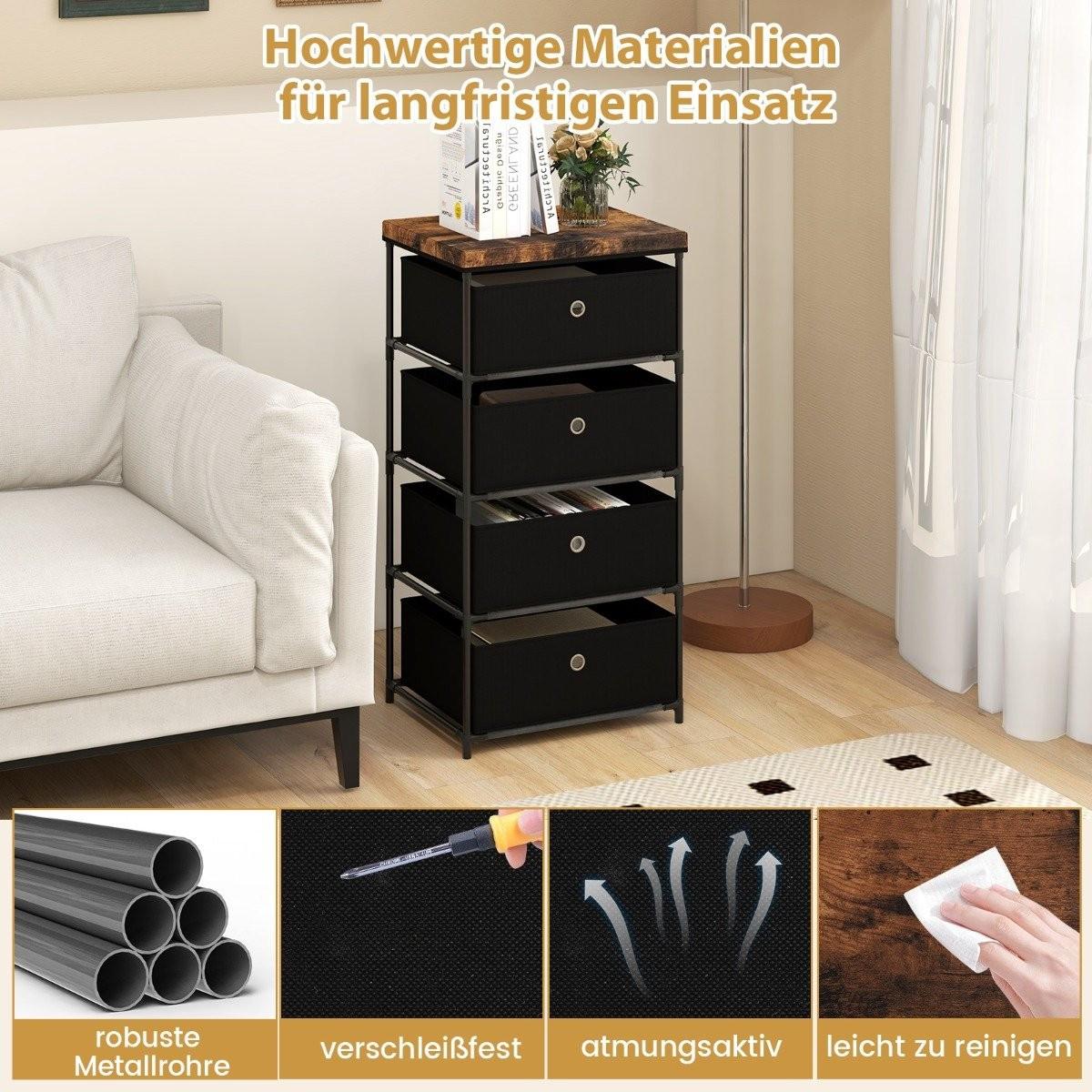 Northix Table de chevet avec tiroirs en tissu et meuble de rangement avec structure en métal noir  