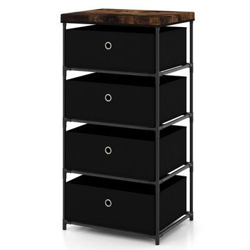 Table de chevet avec tiroirs en tissu et meuble de rangement avec structure en métal noir