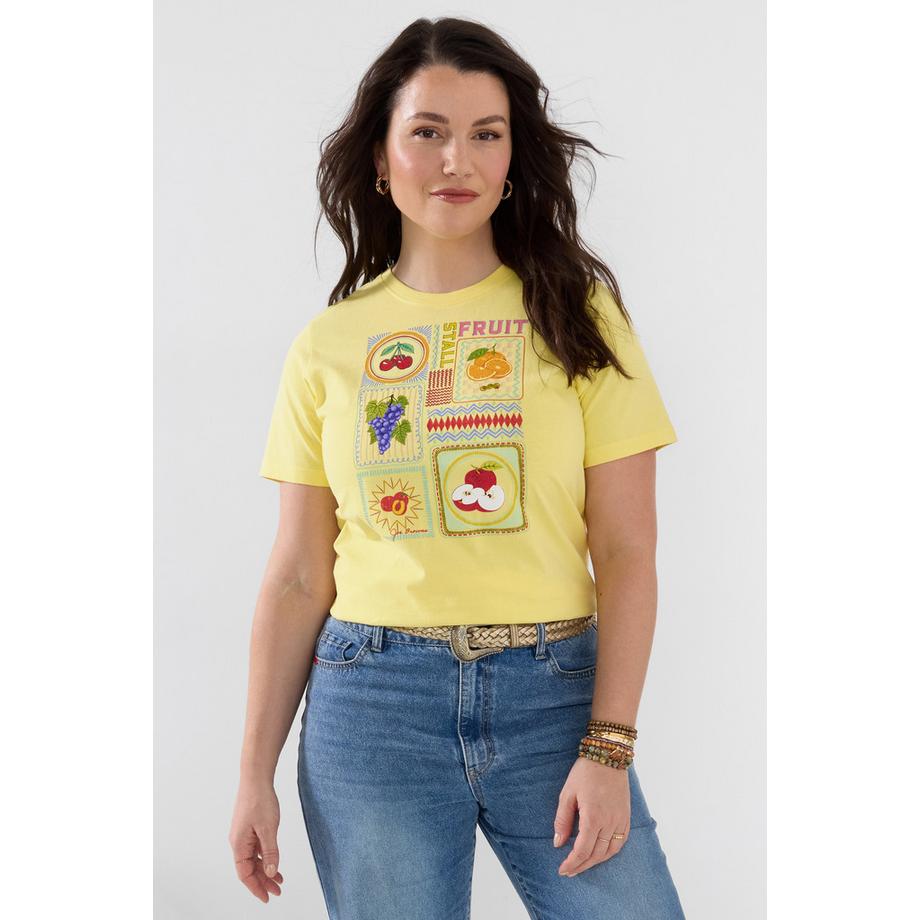 T-Shirt mit Mosaik-Frucht-Print