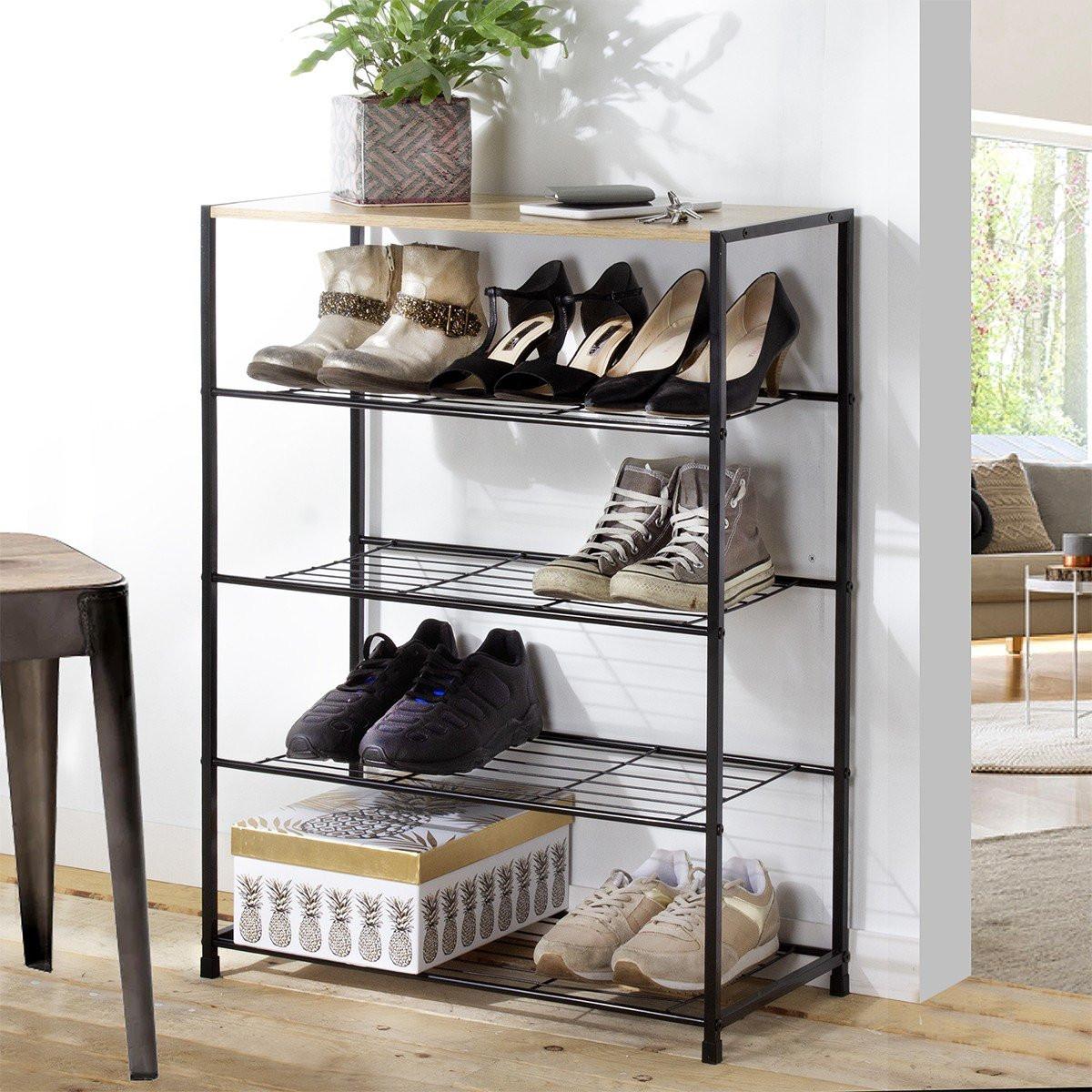 Calicosy Etagère à chaussures 5 niveaux en métal noir  