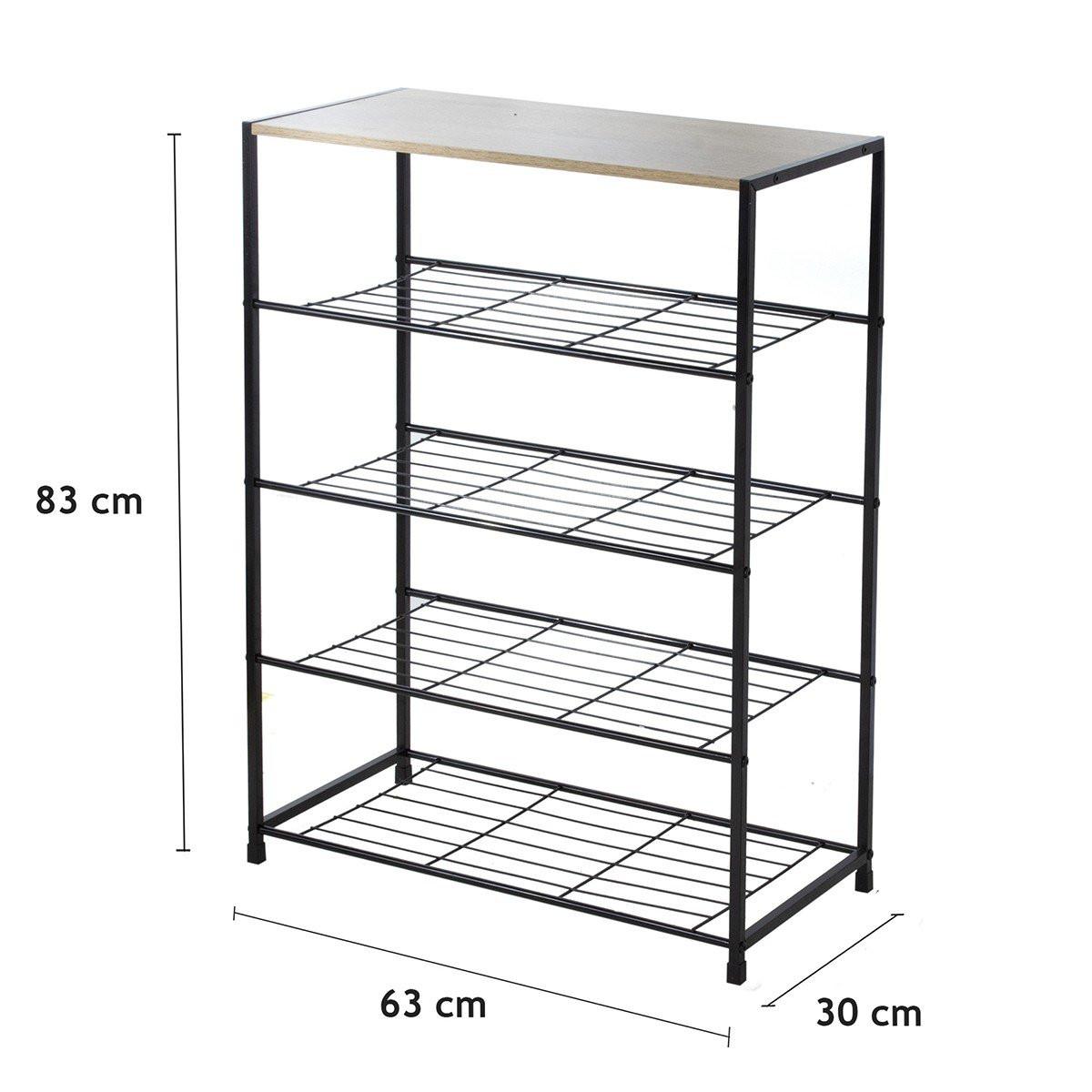 Calicosy Etagère à chaussures 5 niveaux en métal noir  