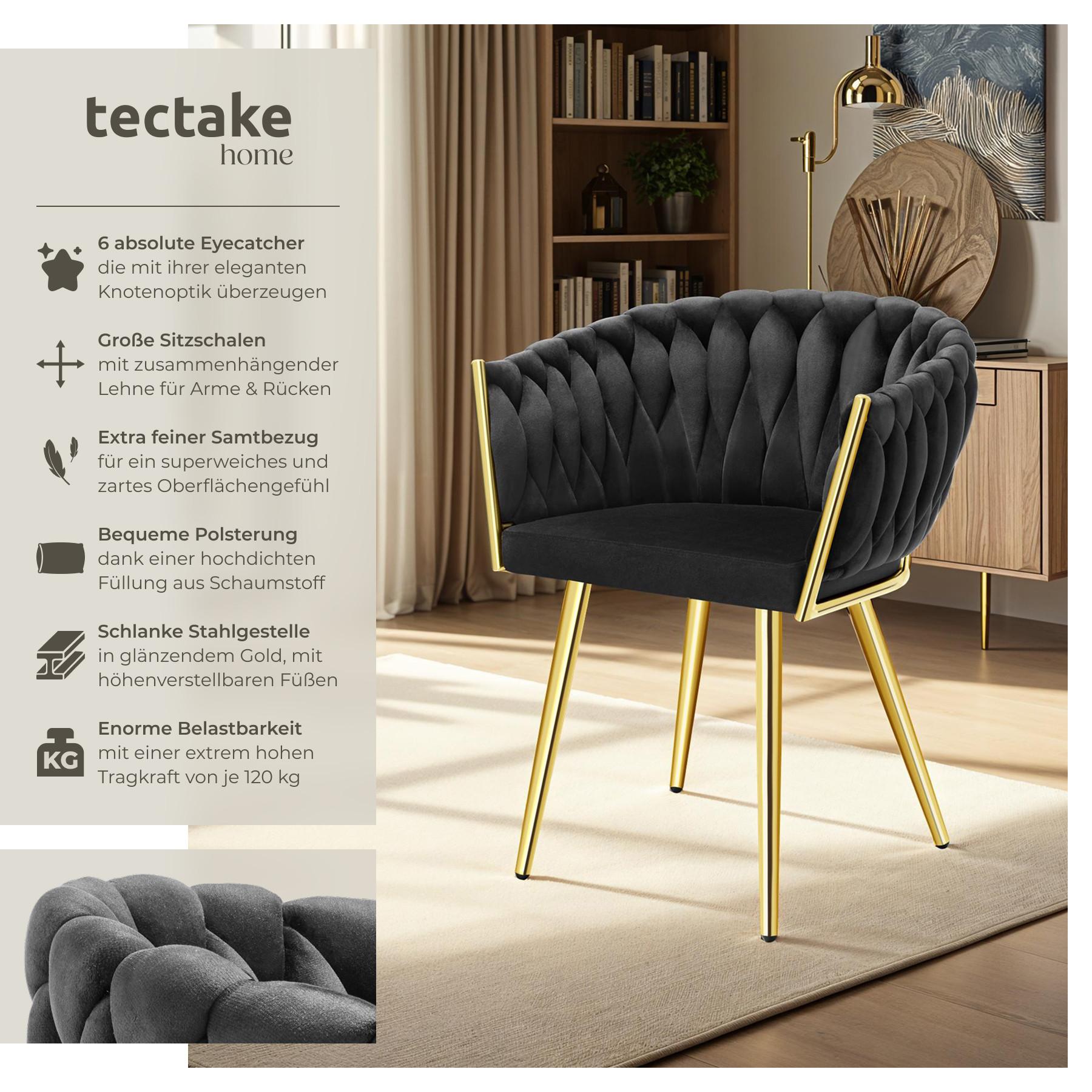 Tectake Set de chaises de salle à manger Astano velours design noué  