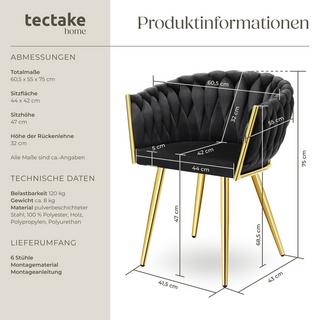 Tectake Set de chaises de salle à manger Astano velours design noué  