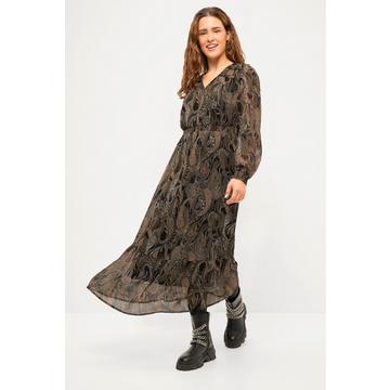 Robe maxi à col en V et manches longues, ligne en A et motif cachemire