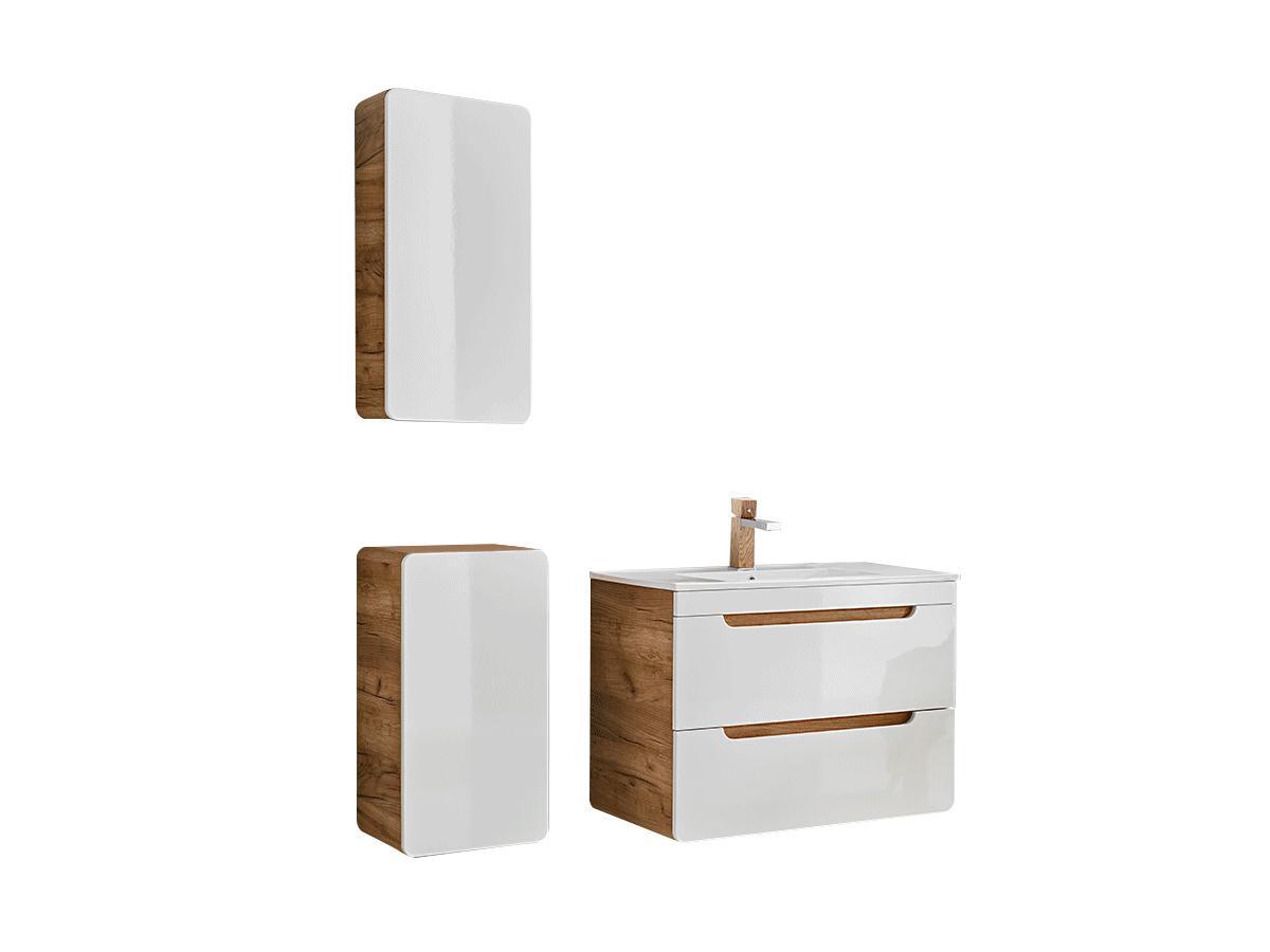 Vente-unique Mobile per bagno sospeso con lavabo da incasso e due colonne 80 cm Naturale e Bianco - ARUBA  