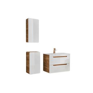 Vente-unique Mobile per bagno sospeso con lavabo da incasso e due colonne 80 cm Naturale e Bianco - ARUBA  