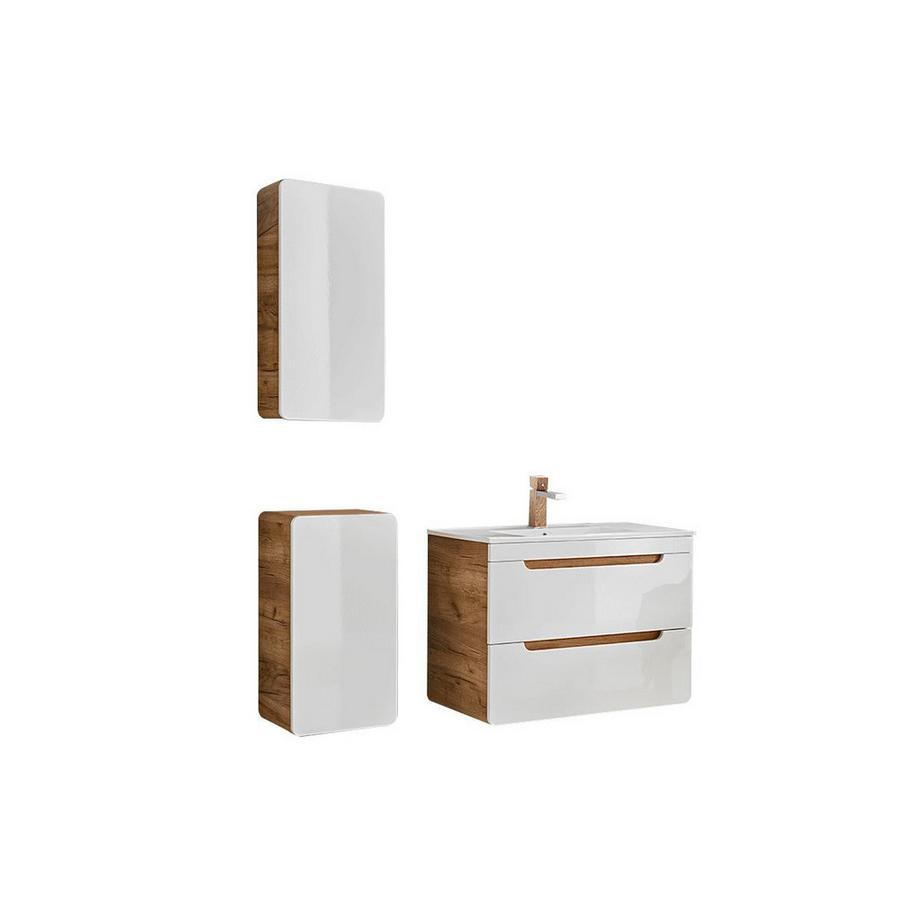 Vente-unique Mobile per bagno sospeso con lavabo da incasso e due colonne 80 cm Naturale e Bianco - ARUBA  