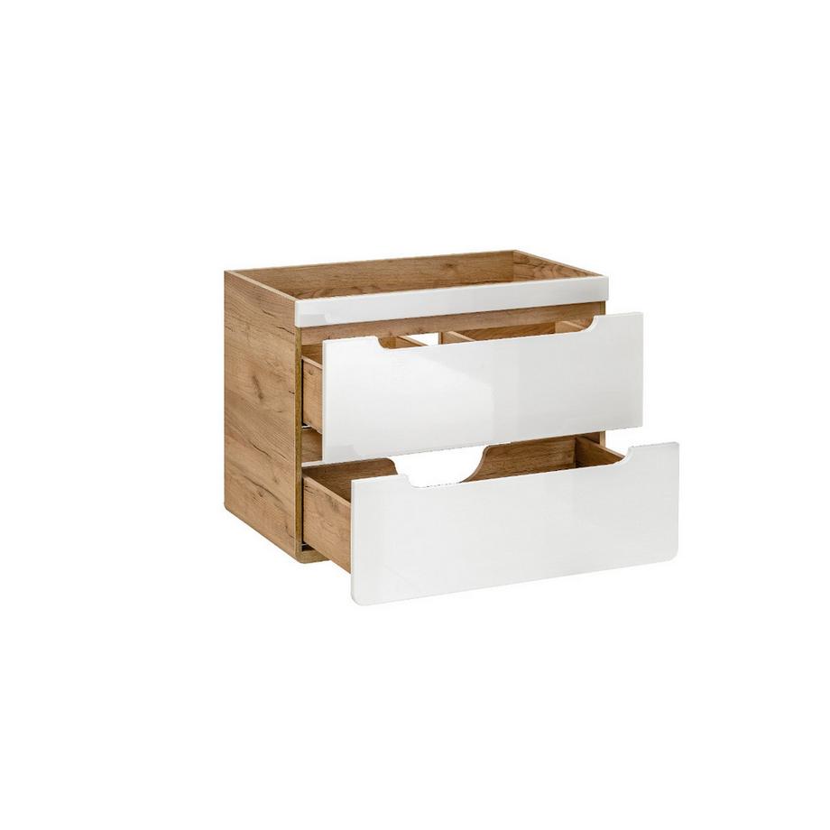 Vente-unique Mobile per bagno sospeso con lavabo da incasso e due colonne 80 cm Naturale e Bianco - ARUBA  