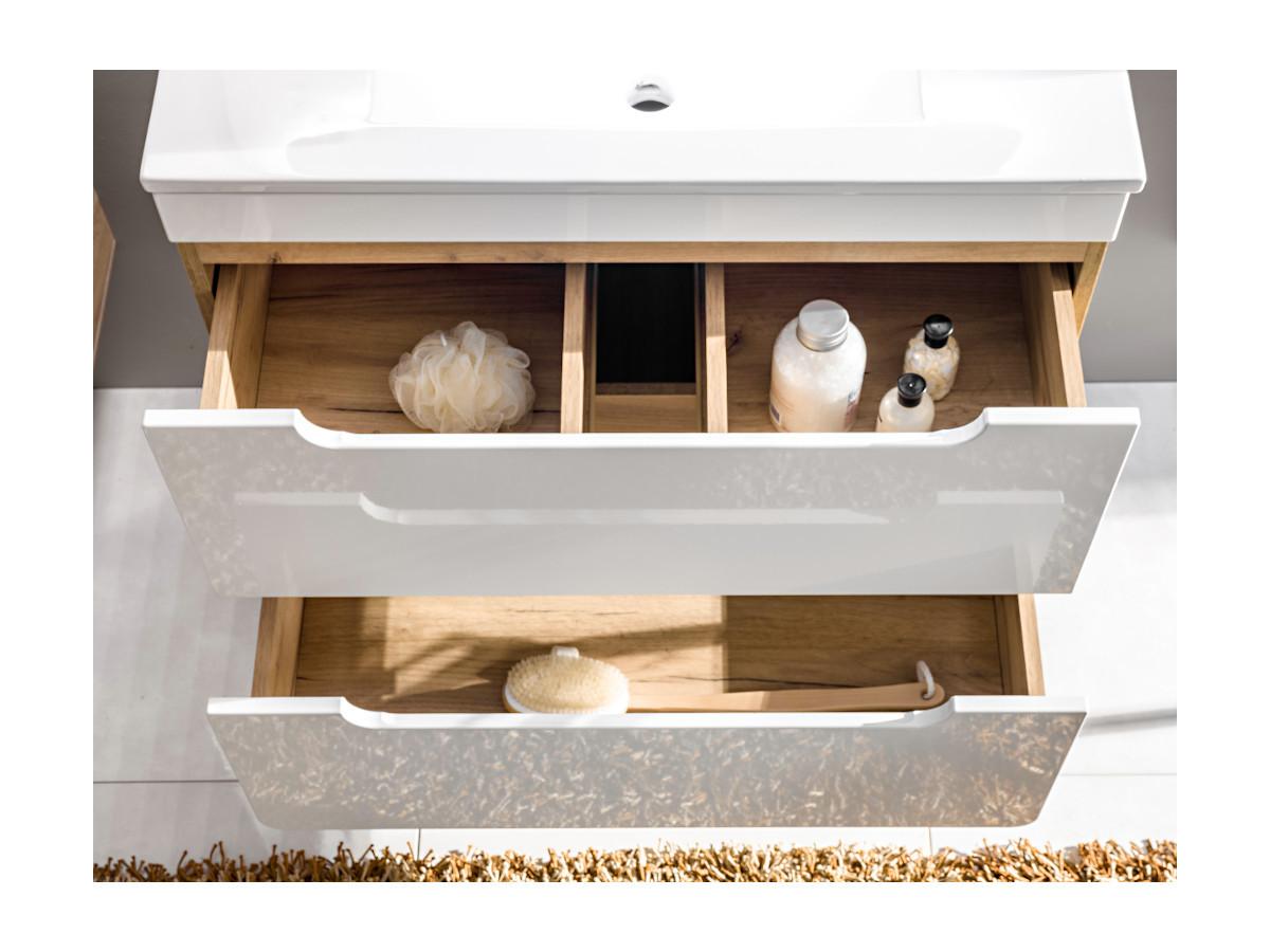 Vente-unique Mobile per bagno sospeso con lavabo da incasso e due colonne 80 cm Naturale e Bianco - ARUBA  