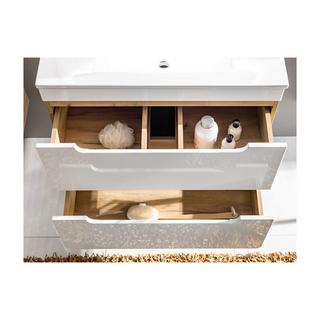Vente-unique Mobile per bagno sospeso con lavabo da incasso e due colonne 80 cm Naturale e Bianco - ARUBA  