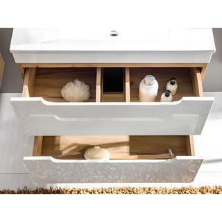 Vente-unique Mobile per bagno sospeso con lavabo da incasso e due colonne 80 cm Naturale e Bianco - ARUBA  