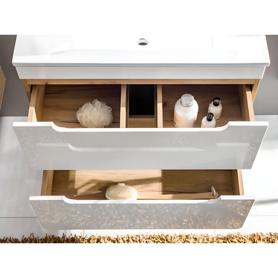 Vente-unique Mobile per bagno sospeso con lavabo da incasso e due colonne 80 cm Naturale e Bianco - ARUBA  