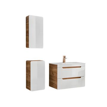 Mobile per bagno sospeso con lavabo da incasso e due colonne 80 cm Naturale e Bianco - ARUBA
