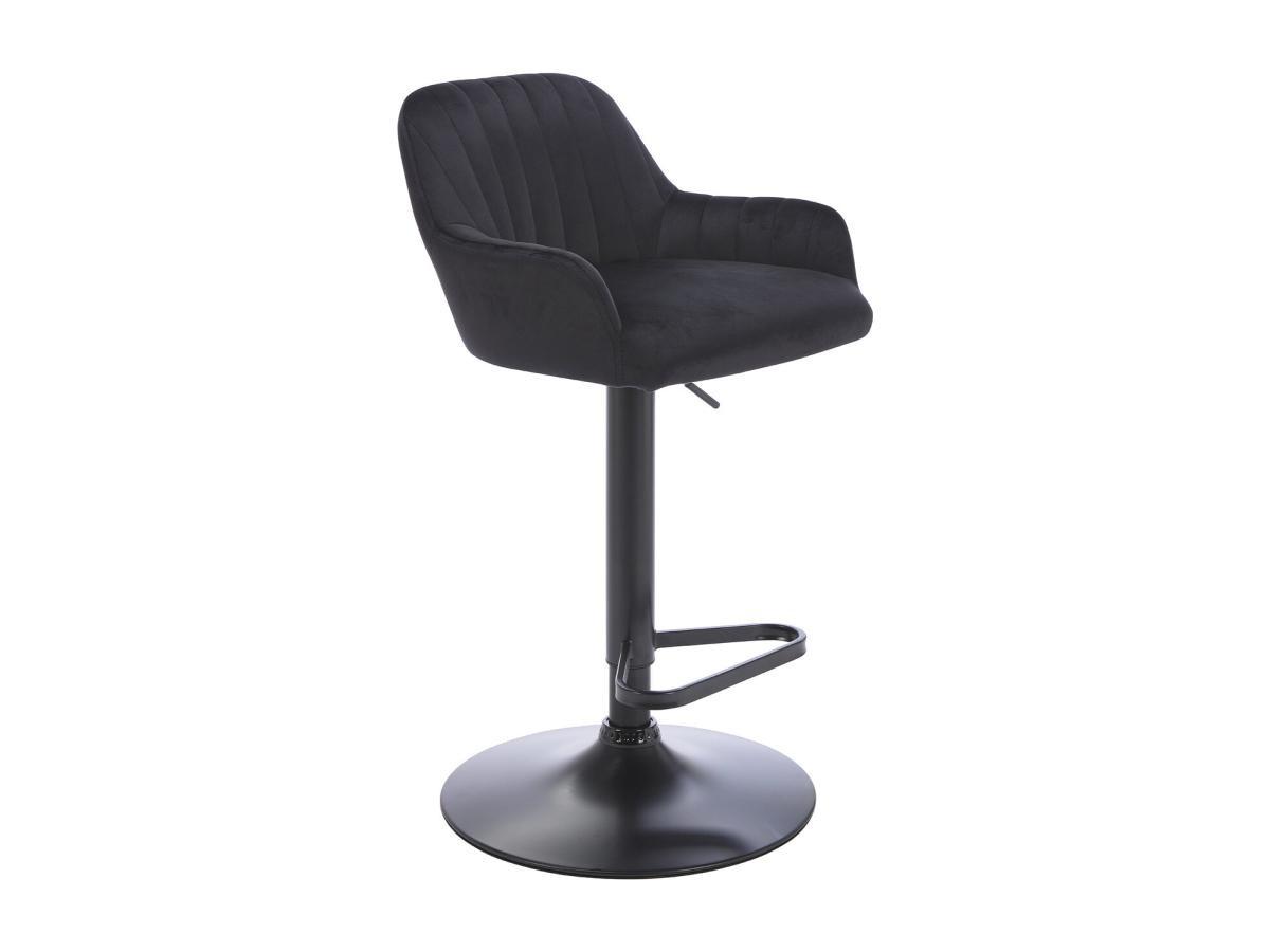 Vente-unique Tabouret de bar en velours et métal - Hauteur réglable - Noir - ELEANA  