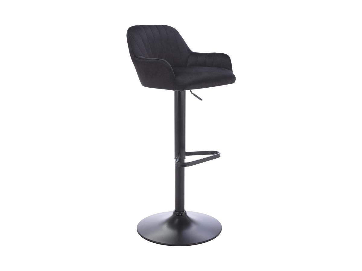 Vente-unique Tabouret de bar en velours et métal - Hauteur réglable - Noir - ELEANA  