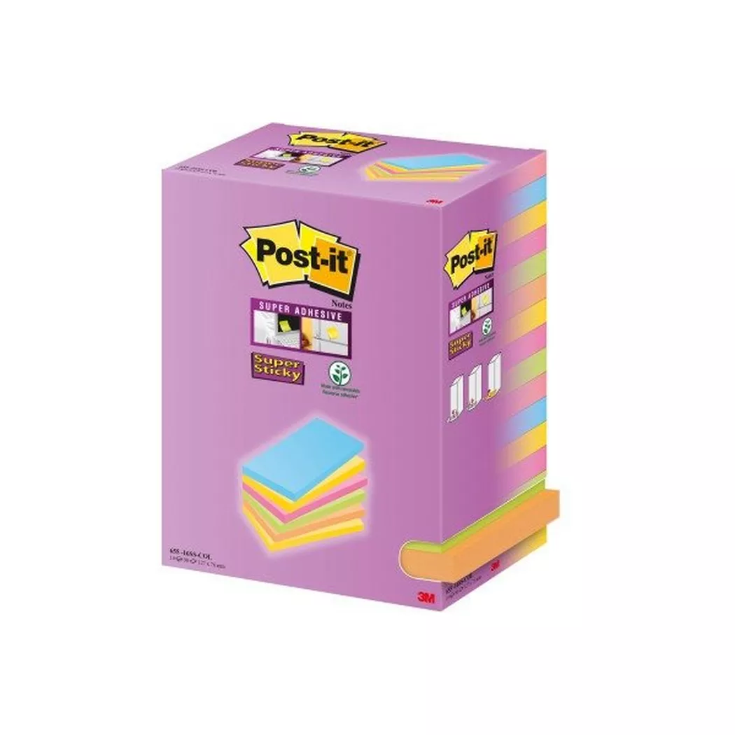 3M 655-16SS-COL note paper Rectangle Blue, Green, Orange, Pink, Yellow 90 sheets Self-adhesive